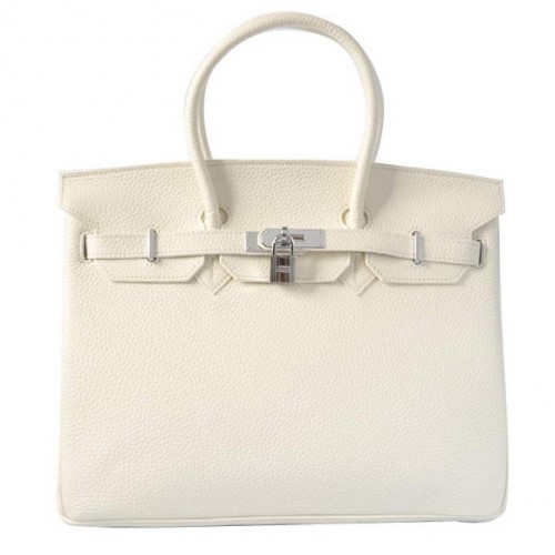 Hermes Birkin 35CM Tragetaschen Togo Leder Weiß Silber