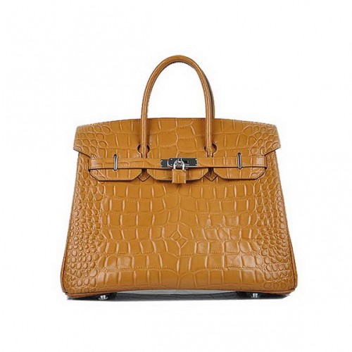 Neueste 2012 Hermes Birkin 35CM Light Coffee Croco Leder Tragetasche Silber