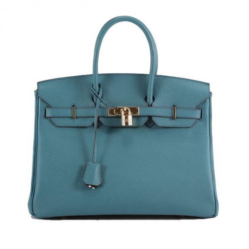 Hermes Birkin 35CM Glattleder Handtasche 6089 Blau Golden