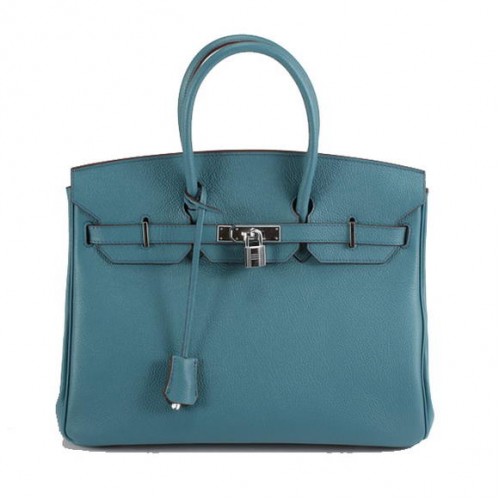Hermes Birkin 35CM Glattleder Handtasche 6089 Blau Silber