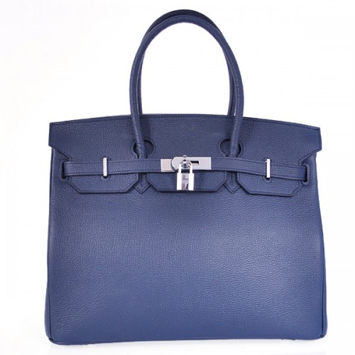Hermes Birkin 35CM Glattleder Handtasche 6089 Dunkelblau Silber