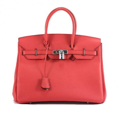 Hermes Birkin 35CM Glattleder Handtasche 6089 Rot Silber