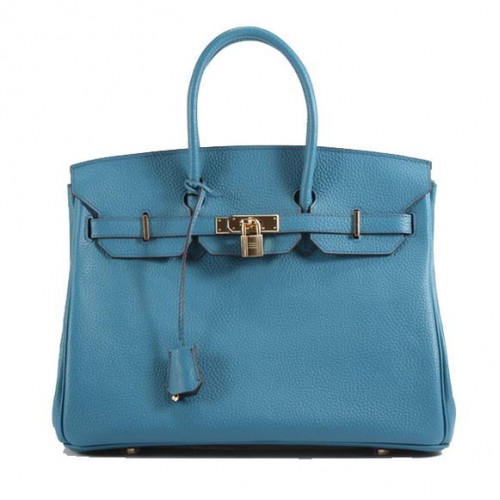 Hermes Birkin 35CM Togo Lederhandtasche 6089 Blau Golden