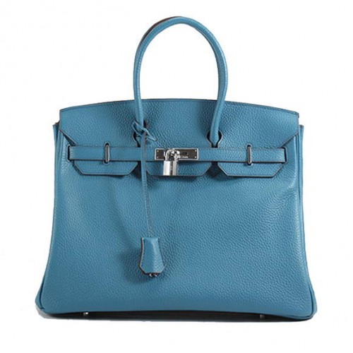Hermes Birkin 35CM Togo Lederhandtasche 6089 Blau Silber