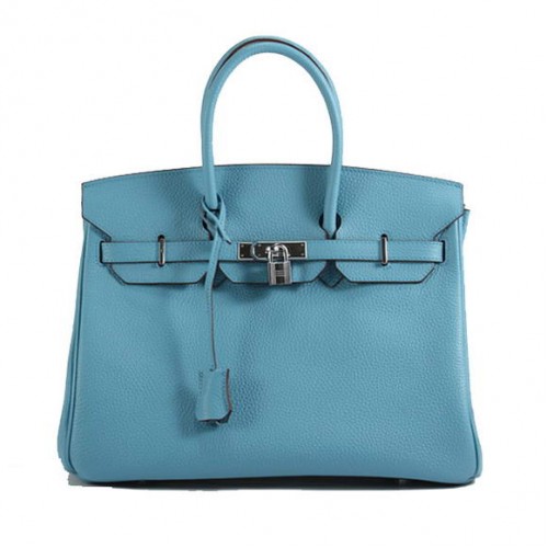 Hermes Birkin 35CM Togo Lederhandtasche 6089 Hellblau Silber