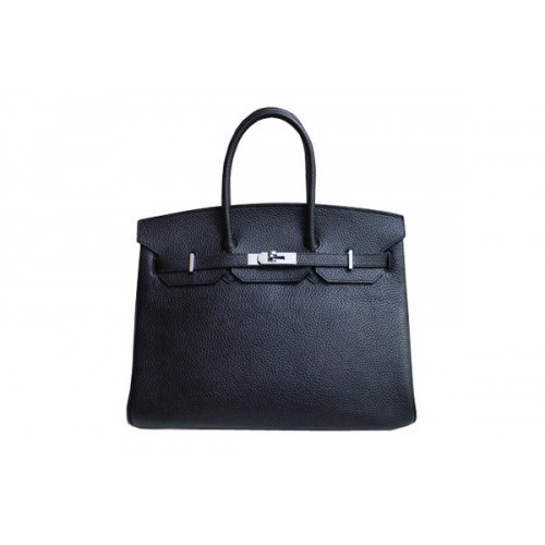 Hermes Birkin 35CM Einkaufstasche Black&Rose Clemence Leder H35 Silber