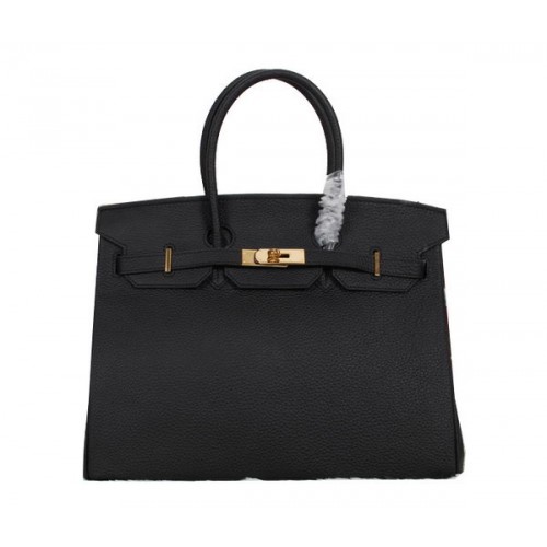 Hermes Birkin 35CM Tragetasche Schwarz Clemence Leder H35 Gold