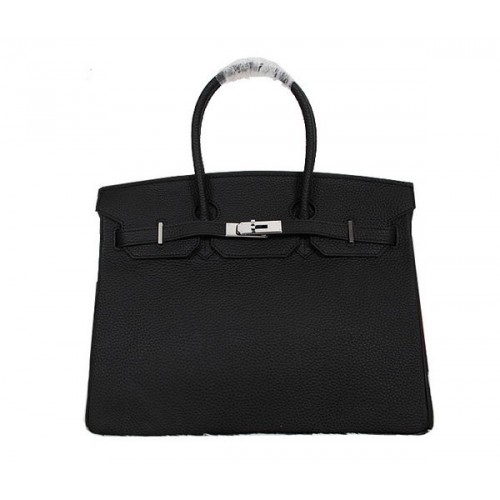 Hermes Birkin 35CM Tragetasche Schwarz Clemence Leder H35 Silber