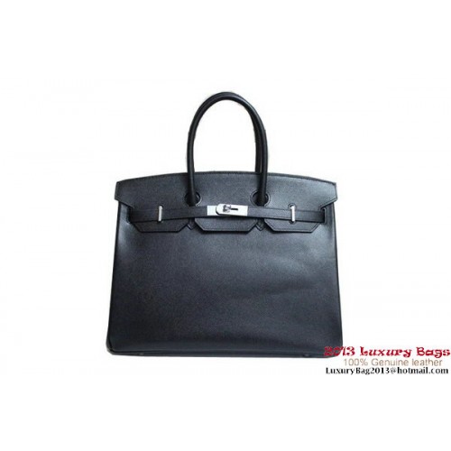 Hermes Birkin 35CM Tragetasche Schwarz Clemence Leder H6089 Silber/Gold