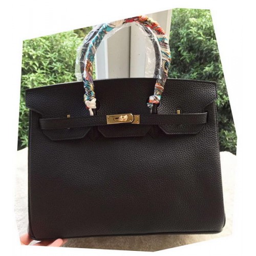 Hermes Birkin 35CM Tote Bag Schwarz Litschi Leder BK35 Gold