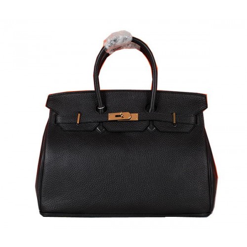 Hermes Birkin 35CM Einkaufstasche Schwarz Original genarbtes Leder H35 Gold