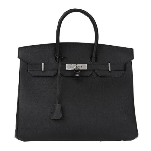 Hermes Birkin 35CM Einkaufstasche Schwarz Original Leder H35 Silber