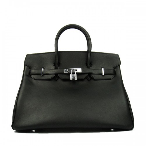 Hermes Birkin 35CM Tragetasche Schwarz Glattleder H6089 Silber