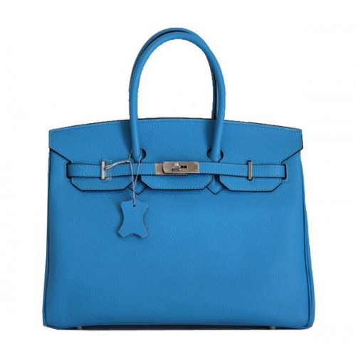 Hermes Birkin 35CM Tragetasche Blau Clemence Leder H6089 Silber