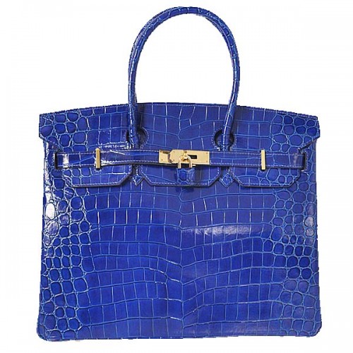 Hermes Birkin 35CM Tragetasche blau schillerndes Krokoleder gold