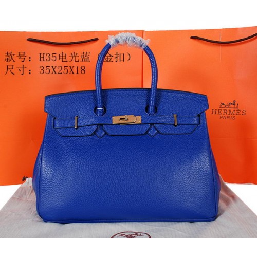 Hermes Birkin 35CM Tragetasche Blau Original genarbtes Leder H35 Gold