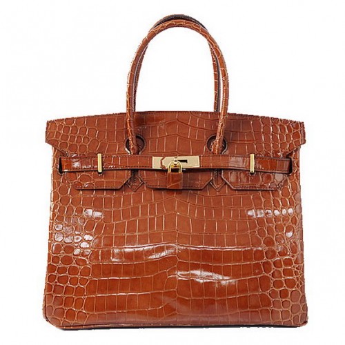 Hermes Birkin 35CM Einkaufstasche braun schillerndes Krokoleder gold