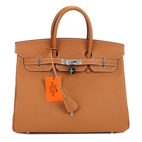 Hermes Birkin 35CM Einkaufstasche Kamel Original Leder H35 Silber