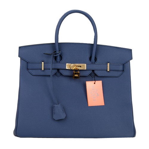 Hermes Birkin 35CM Tragetasche Dunkelblau Original Leder H35 Gold