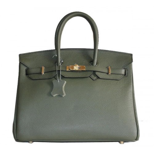 Hermes Birkin 35CM Einkaufstasche Dunkelgrünes Clemence-Leder H6089 Gold