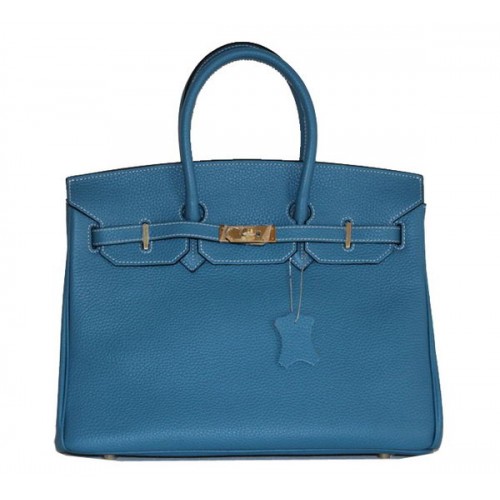 Hermes Birkin 35CM Einkaufstasche Hellblaues Clemence-Leder H6089 Gold
