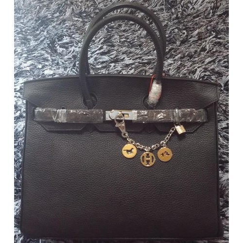 Hermes Birkin 35CM Einkaufstasche Litschi-Leder HB35GL Schwarz