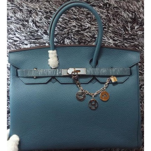Hermes Birkin 35CM Einkaufstasche Litschi-Leder HB35GL Blau