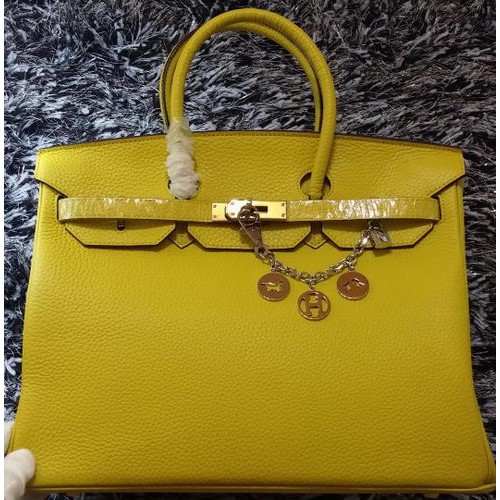 Hermes Birkin 35CM Einkaufstasche Litschi-Leder HB35GL Zitrone