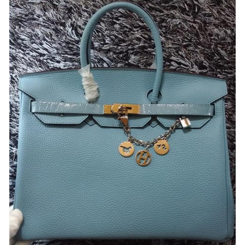 Hermes Birkin 35CM Einkaufstasche Litschi-Leder HB35GL Hellblau