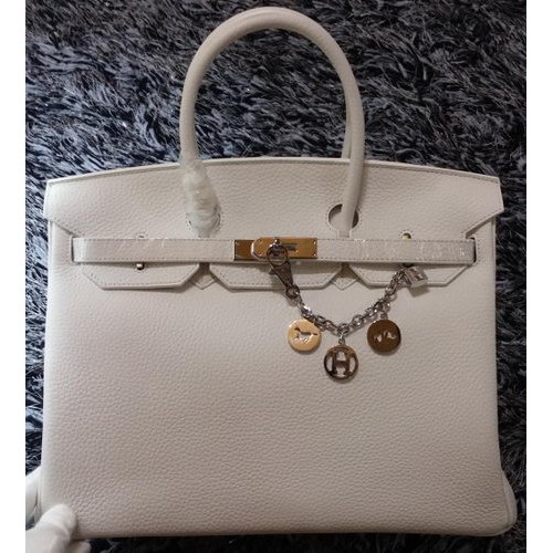 Hermes Birkin 35CM Einkaufstasche Litschi-Leder HB35GL Weiß