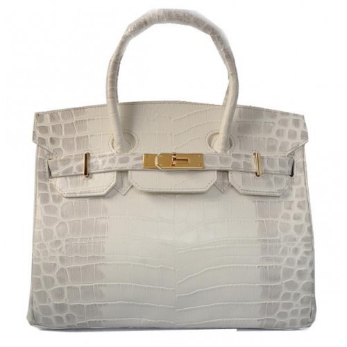 Hermes Birkin 35CM Tote Bag OffWhite Krokoleder Gold