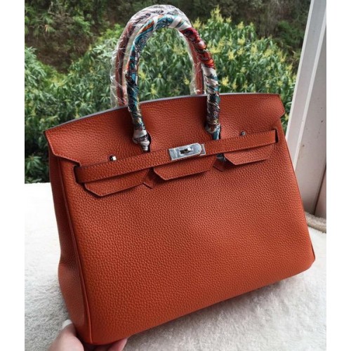 Hermes Birkin 35CM Einkaufstasche Orange Kalbsleder BK35 Silber