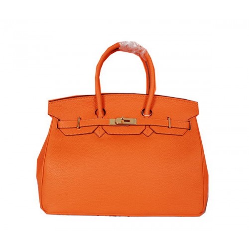 Hermes Birkin 35CM Einkaufstasche Orange Original genarbtes Leder H35 Gold