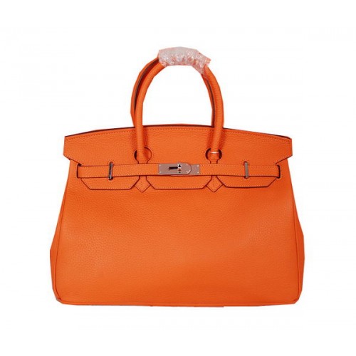 Hermes Birkin 35CM Einkaufstasche Orange Original genarbtes Leder H35 Silber