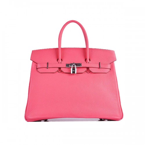 Hermes Birkin 35CM Einkaufstasche Rosa genarbtes Leder H6089 Silber