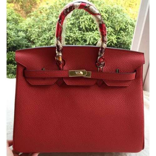 Hermes Birkin 35CM Tragetasche Rot Litschi Leder BK35 Gold
