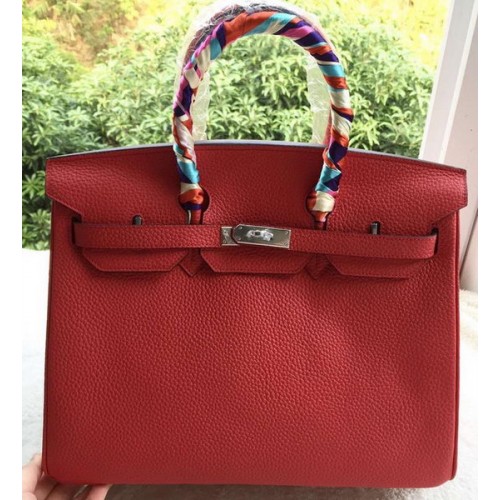 Hermes Birkin 35CM Tragetasche Rot Litschi Leder BK35 Silber