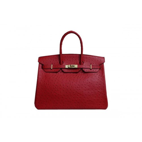 Hermes Birkin 35CM Tragetasche Rot Straußenleder BK35 Gold
