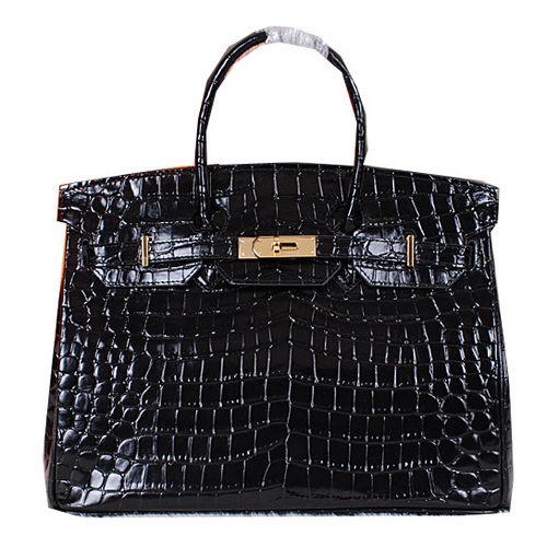 Hermes Birkin 35CM Tragetasche Glänzendes Krokoleder H35C Schwarz