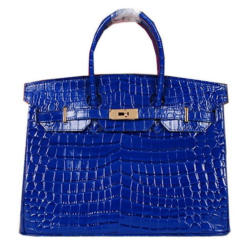 Hermes Birkin 35CM Tragetasche Glänzendes Krokoleder H35C Blau