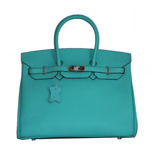 Hermes Birkin 35CM Tragetasche SkyBlue Clemence Leder H6089 Silber
