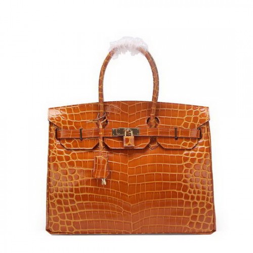 Hermes Birkin 35CM Einkaufstasche Weizen schillerndes Krokoleder Gold