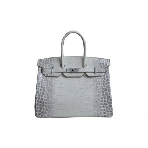 Hermes Birkin 35CM Einkaufstasche Weiß Krokoleder H35 Silber