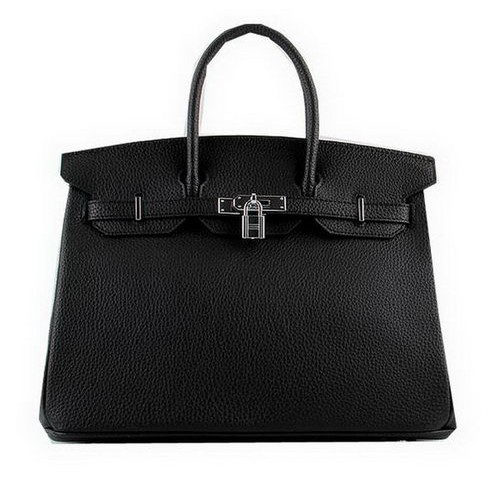 Hermes Birkin 35CM Tragetaschen Schwarzes genarbtes Leder H-35 Silber