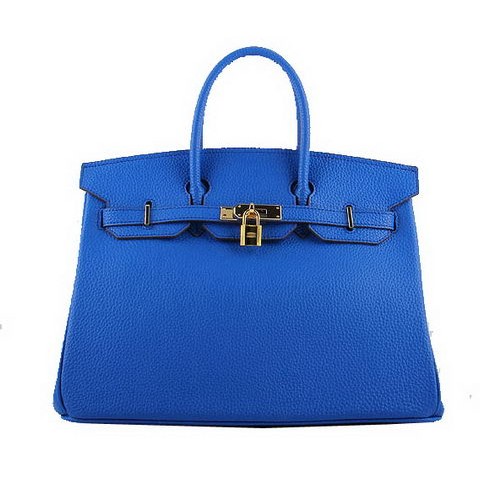 Hermes Birkin 35CM Tragetaschen Blaues genarbtes Leder H-35 Gold