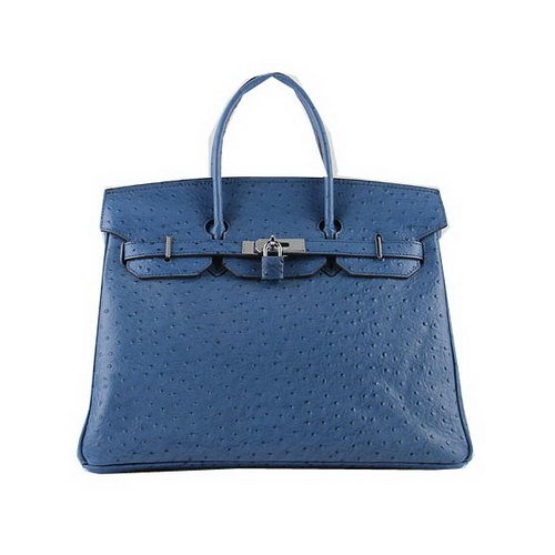Hermes Birkin 35CM Tragetaschen Blau Straußenleder H6089 Silber