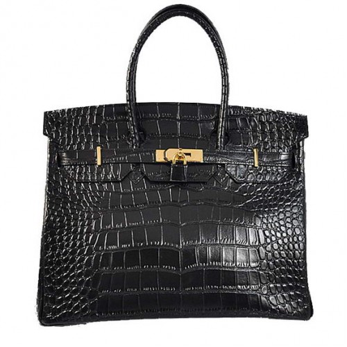 Hermes Birkin 35CM Tragetaschen Krokodil Togo Leder Schwarz Golden
