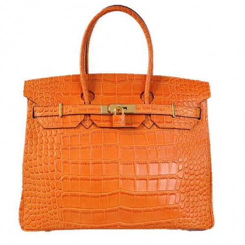 Hermes Birkin 35CM Tragetaschen Krokodil Togo Leder Orange Golden