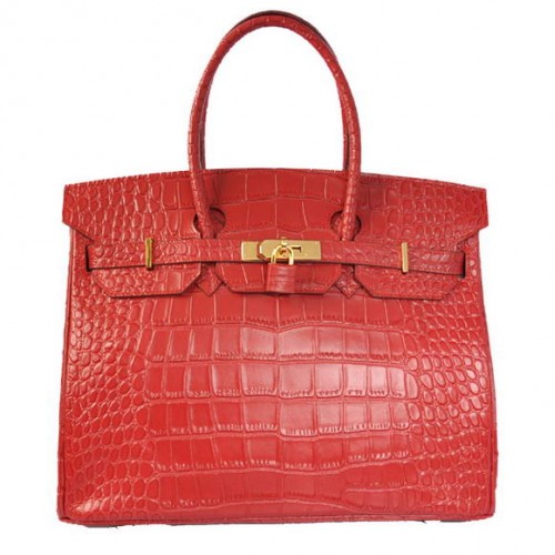 Hermes Birkin 35CM Tragetaschen Krokodil Togo Leder Rot Golden