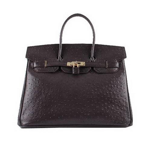 Hermes Birkin 35CM Tragetaschen Dunkelbraunes Straußenleder H6089 Gold